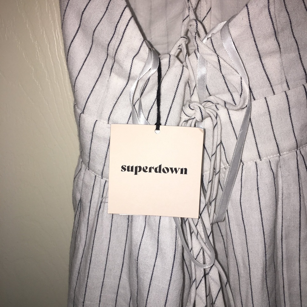 Superdown Livia Striped Ruffle Dress In White - Picture 4 of 5